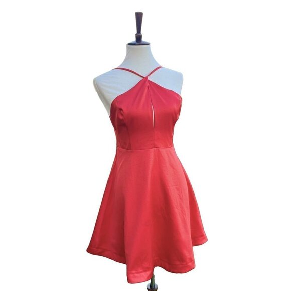 Lush Womens Fit & Flare Open Back Strappy Halter Flared Coral Dress Size M NWOT - Picture 16 of 16
